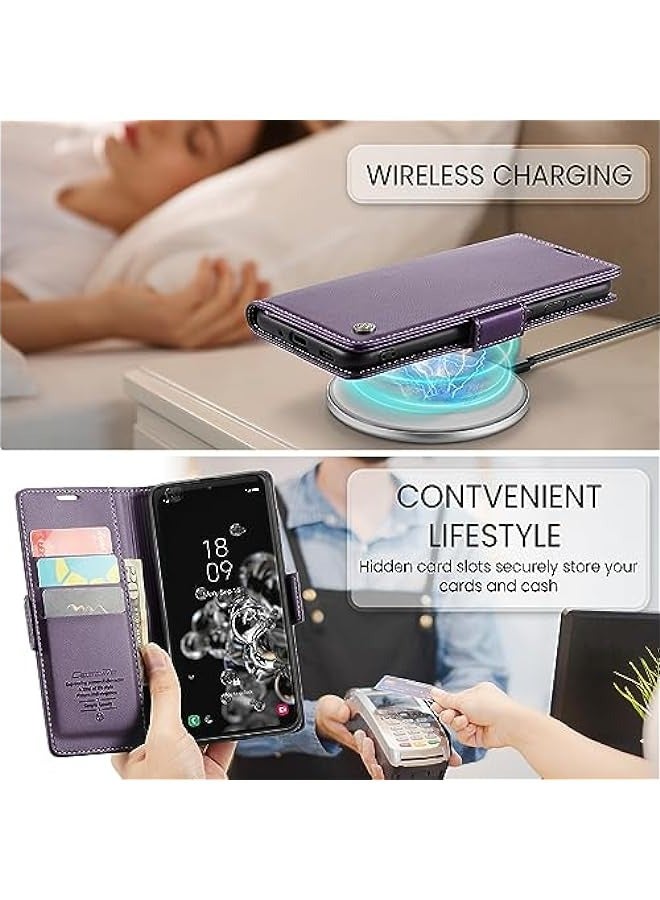 Purple Leather Flip Protective Wallet Case with RFID Blocking Card Holder and Magnetic Kickstand for Samsung Galaxy S20 Ultra 5G (6.9 Inch) - Image 5