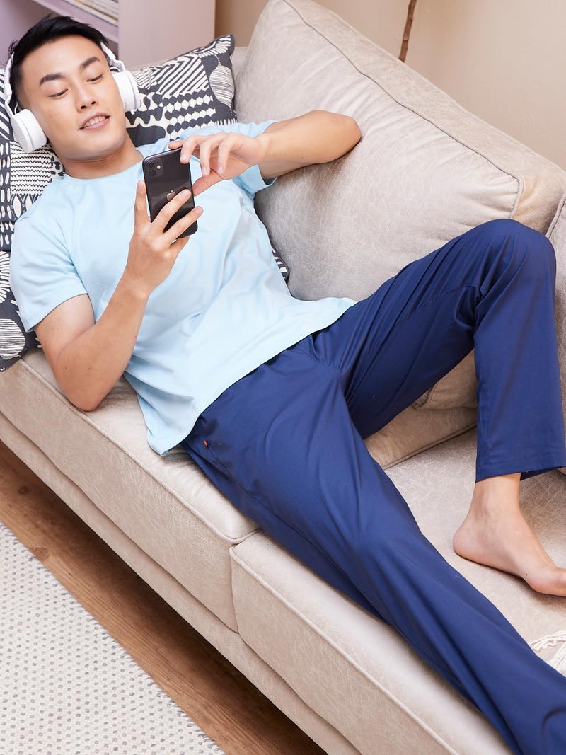 DaMENSCH The Stretch Men's Woven Cotton Tapered Fit Pyjama Pants- True Navy blue- Small - Image 3