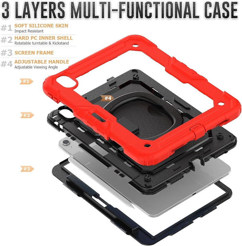 YUANSHXM-Case for iPad Air 11-inch (M2, 2024 Release), 3 Layers Upgraded All-Inclusive Protection Case with 360 Rotating Multi Functional Handle Ring & Stand & Shoulder Strap (J) - Image 3
