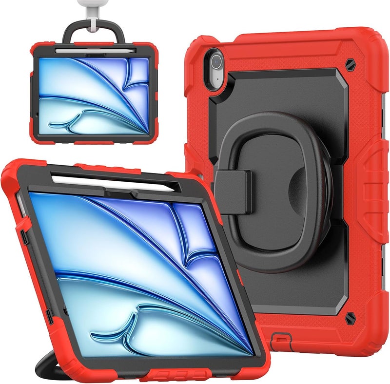 YUANSHXM-Case for iPad Air 11-inch (M2, 2024 Release), 3 Layers Upgraded All-Inclusive Protection Case with 360 Rotating Multi Functional Handle Ring & Stand & Shoulder Strap (J) - Image 1