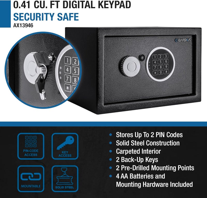 Barska Digital Keypad Home  Office Steel Security Safe Lock Box with Deadbolts  041 Cu Ft Compact - Image 3