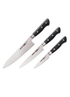 Samura Samura PRO-S Set of 3 Kitchen Knives | Paring Knife, Utility Knife, Chef's Knife | AUS-8 Stainless Steel Blade | G-10 Fiberglass Polymer Handle | Thick, Wide, Long Blade with Central Tip  - Image 5