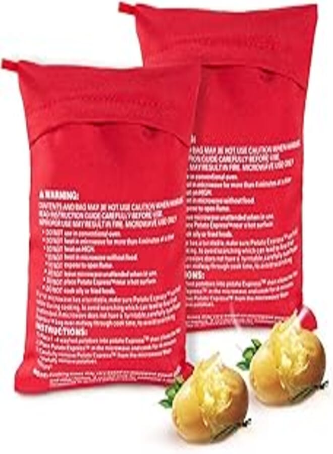 Obtanim microwave potato bag, 2 pack of reusable microwave cooker bag baked pouch potato bag, red