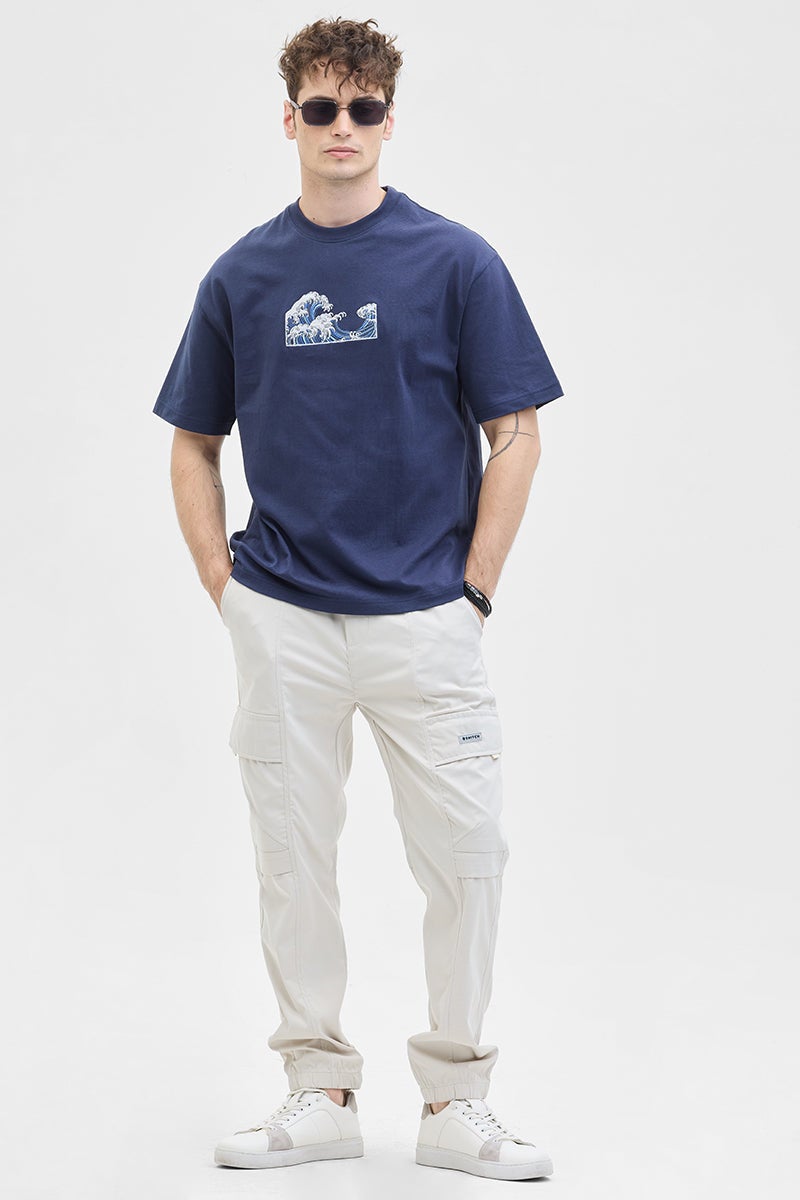 SNITCH Waves Navy Printed Oversized T-Shirt - Image 3