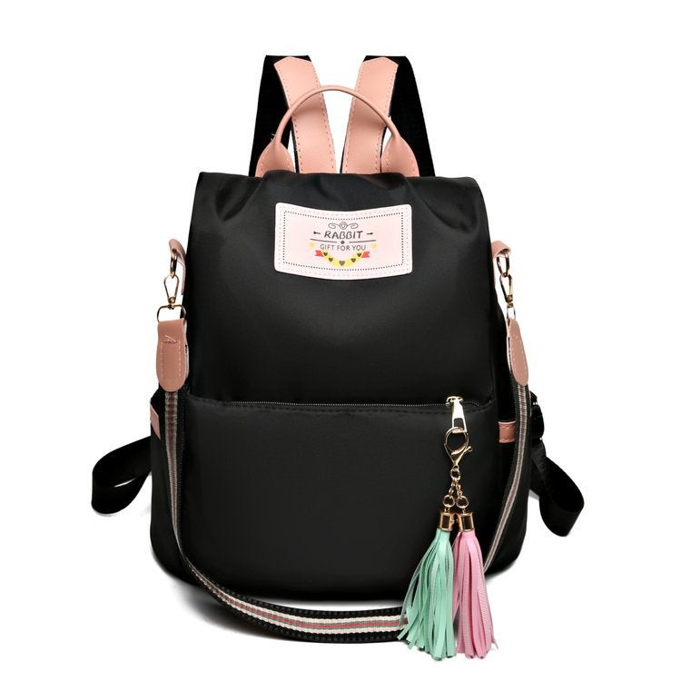 Oxford Cloth Bag Womens 2023 New Trendy Fashionable All-match Anti-theft Backpack Korean Style Student Schoolbag Travel Backpack Black 