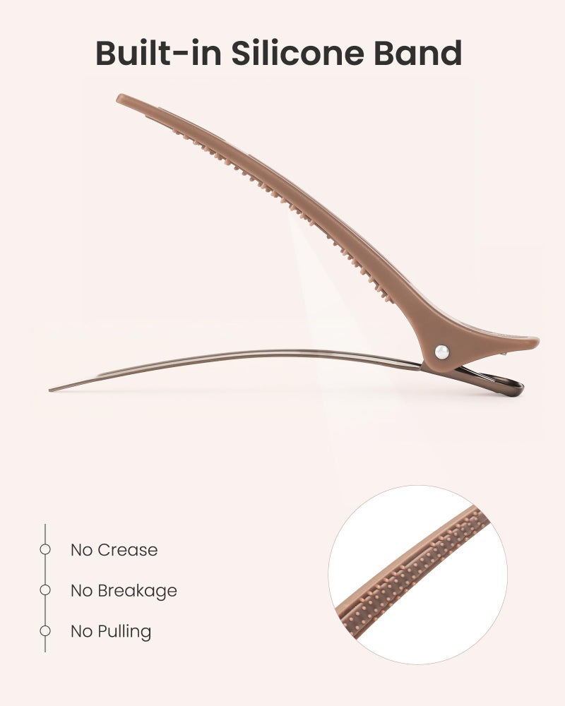 AIMIKE Extended Sectioning Hair Clips w/Built-in Silicone Band, 4.8" No-Crease Non-Slip Hair Styling Clips for Thick, Long Hair â€“ Blow Drying,Hair Rollers, Rust-Free â€“6 Pack, Mocha Mousse - Image 3