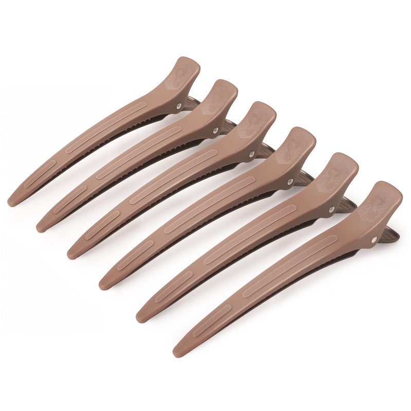 AIMIKE Extended Sectioning Hair Clips w/Built-in Silicone Band, 4.8" No-Crease Non-Slip Hair Styling Clips for Thick, Long Hair â€“ Blow Drying,Hair Rollers, Rust-Free â€“6 Pack, Mocha Mousse - Image 1