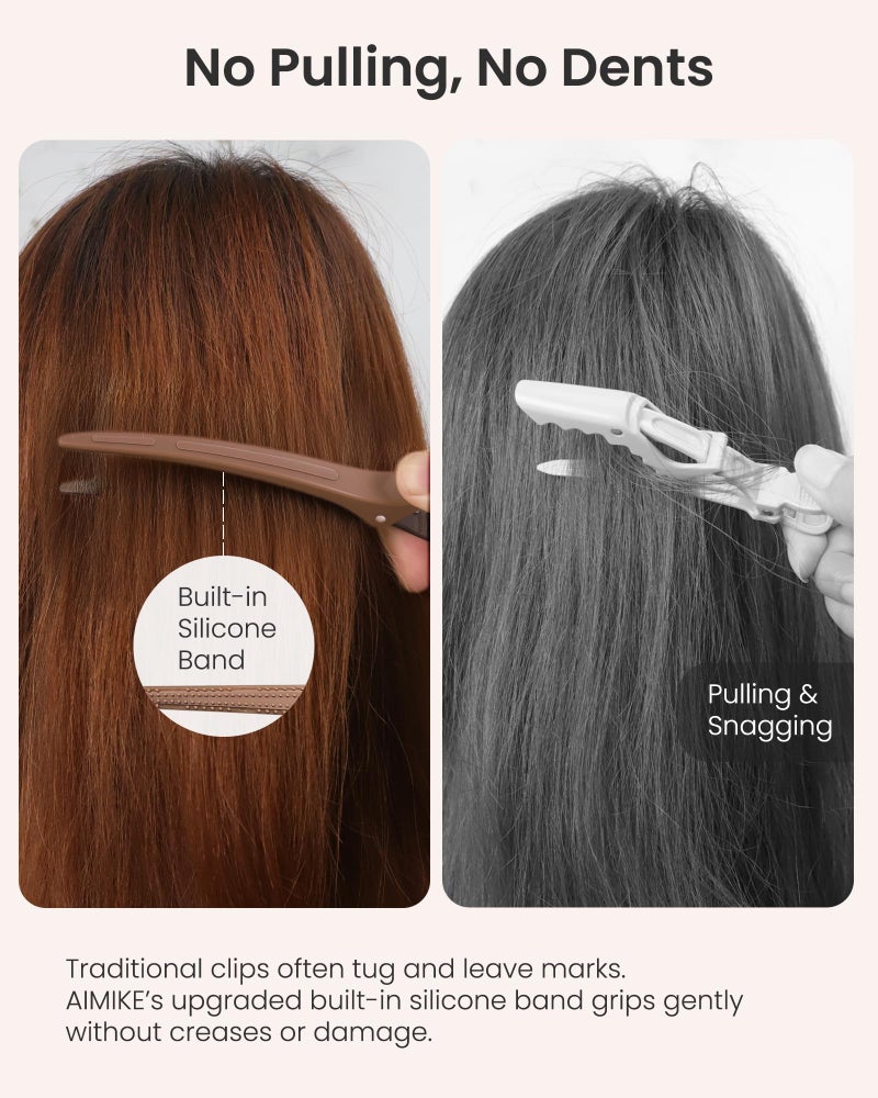 AIMIKE Extended Sectioning Hair Clips w/Built-in Silicone Band, 4.8" No-Crease Non-Slip Hair Styling Clips for Thick, Long Hair â€“ Blow Drying,Hair Rollers, Rust-Free â€“6 Pack, Mocha Mousse - Image 4