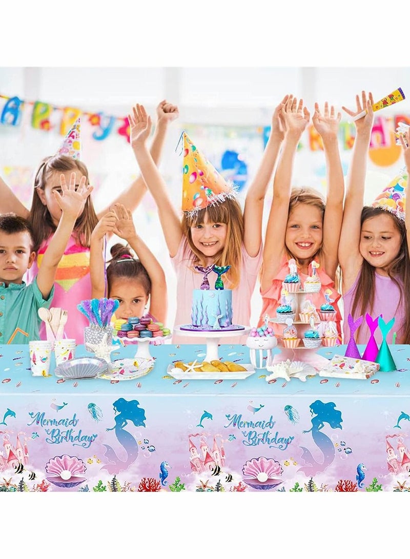 SYOSI Mermaid Party Table Cloth, Plastic Table Cover, Rectangular PVC Tablecloth for Kids Girls Birthday Mermaid Party Supplies Decorations, Ocean Sea Party Decor Favors (3 Pack, 51 x 86.6 Inch) - Image 5
