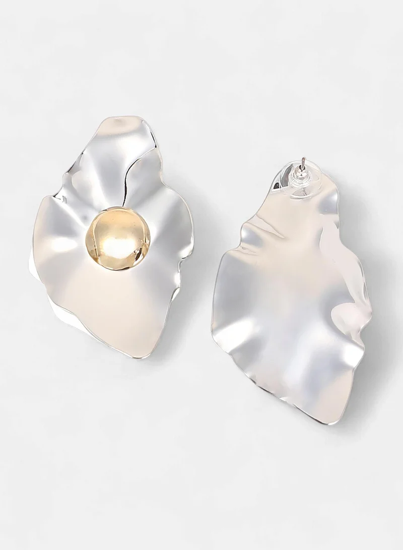 Sohi  Women The Techno-Flora Statement Earrings | Chrome Silver Colour | One-Size | Metallic Alloy Material | Push Back Closure | Earrings For Evening & Party Wear for Women | Best Price UAE