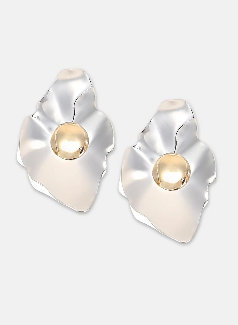 Sohi  Women The Techno-Flora Statement Earrings | Chrome Silver Colour | One-Size | Metallic Alloy Material | Push Back Closure | Earrings For Evening & Party Wear for Women | Best Price UAE