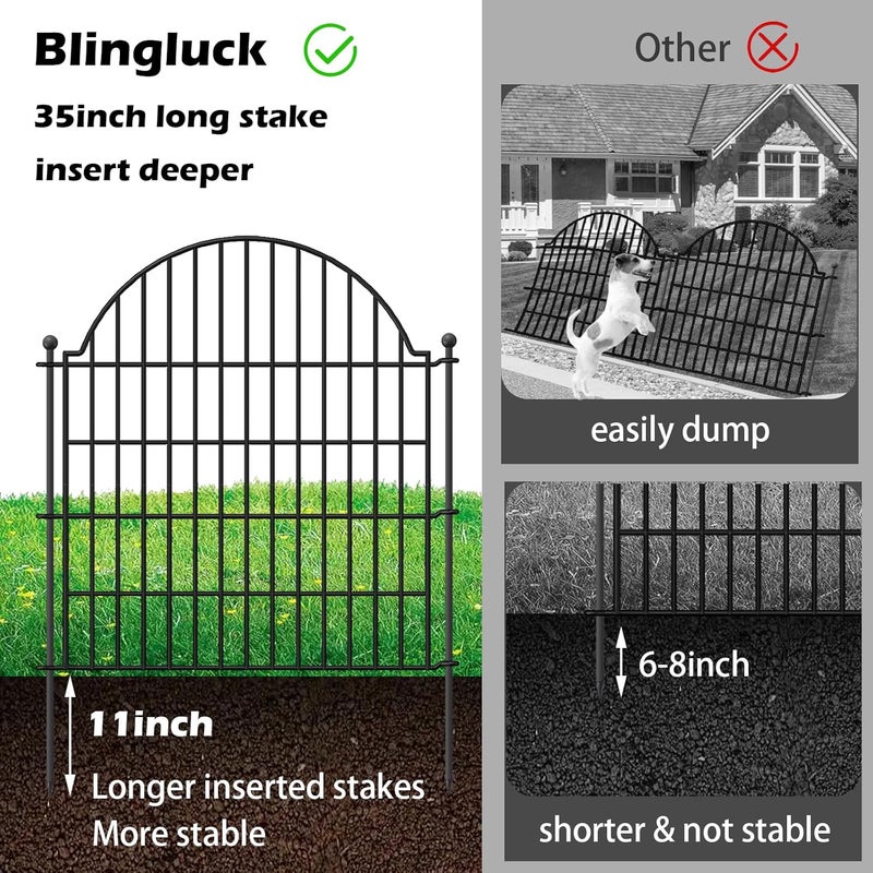 Blingluck Decorative Metal Garden Fence No Dig Outdoor Dog Fence 5 Panels with Lock, 32 in - Image 3