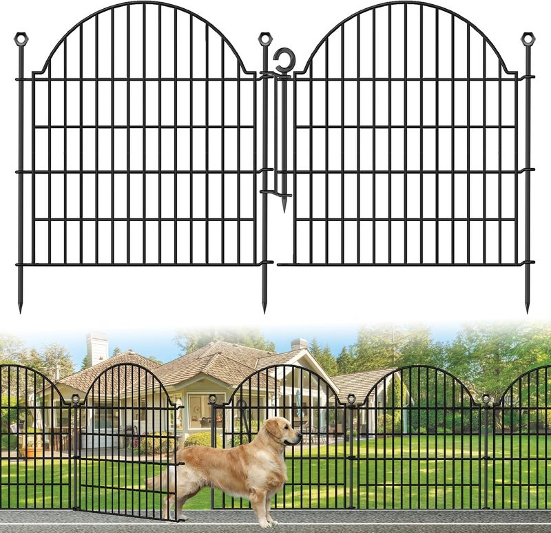 Blingluck Decorative Metal Garden Fence No Dig Outdoor Dog Fence 5 Panels with Lock, 32 in - Image 1