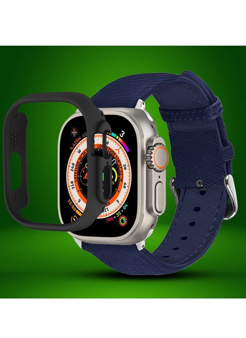 2 Packs For Apple Watch Band 49mm Leather Band Buckle Strap Wristband and Black Cup Holder Royal Blue