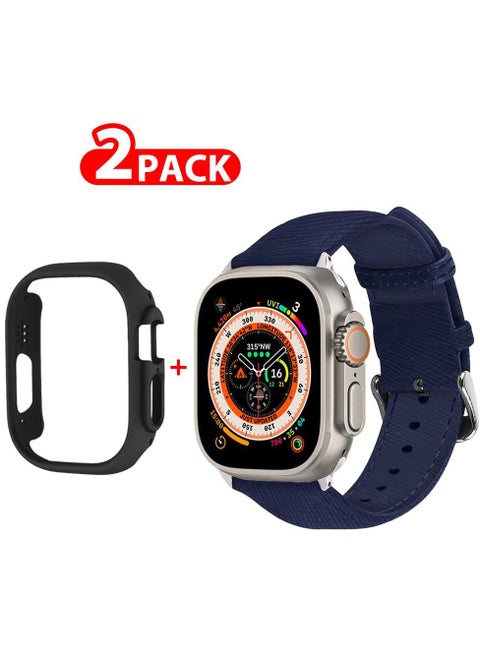2 Packs For Apple Watch Band 49mm Leather Band Buckle Strap Wristband and Black Cup Holder Royal Blue
