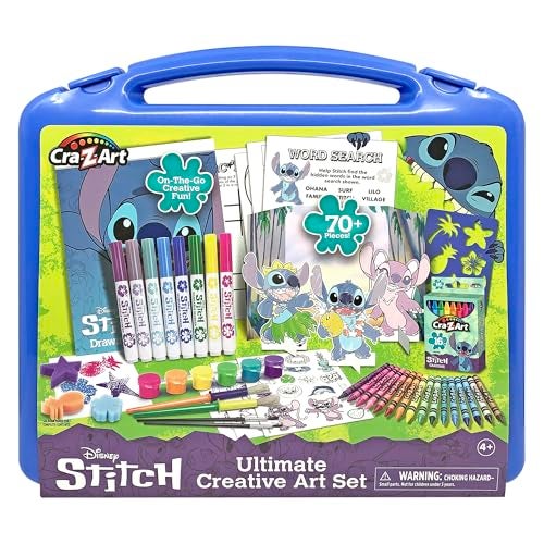 CrazArt Disney Stitch Kids Ultimate Creative Activity Arts Crafts Case 70 Pieces for Creative Fun with Fan Favorite Stitch Boys Girls Gift - Image 1