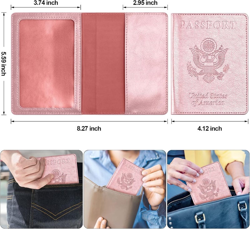 Eoehro Passport and Vaccine Card Holder Combo, Passport Cover with Vaccine Card Slot, Wallet, Passport Case Holder for Women and Men（AE-Rose gold - Image 3