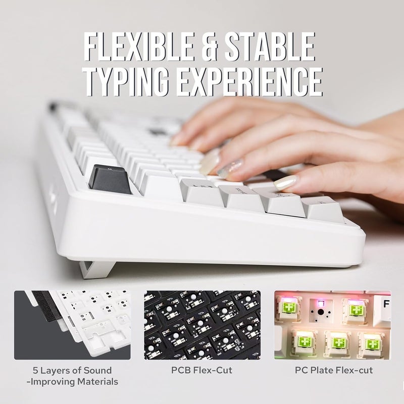 EPOMAKER x AULA F99 Wireless Mechanical Keyboard, Hot Swappable Gasket Custom Gaming Keyboard with Five-Layer Padding, Bluetooth/2.4GHz/USB-C, 8000mAh Battery (White Grey, Nimbus V3 Switch) - Image 4