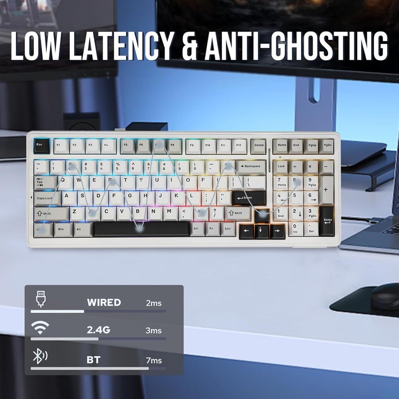 EPOMAKER x AULA F99 Wireless Mechanical Keyboard, Hot Swappable Gasket Custom Gaming Keyboard with Five-Layer Padding, Bluetooth/2.4GHz/USB-C, 8000mAh Battery (White Grey, Nimbus V3 Switch) - Image 5