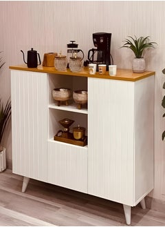 alimforyou Multipurpose Coffee Corner Storage Cabinet, Kitchen Sideboard with Shelves and Doors, Microwave Oven Rack 120x88x30 cm  - Image 1