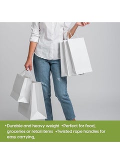 ايكواي Ecoway Kraft Paper Bags - Pack Of 50 Craft Small Paper Grocery Bags With Handles For Shopping, Party, Birthday, Wedding Gift, Retail, Merchandies Ecofreindly Reusable White (24 X 15 X 30 CM)  - Image 3
