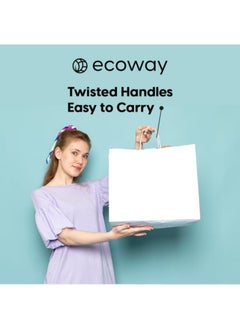 ايكواي Ecoway Kraft Paper Bags - Pack Of 50 Craft Small Paper Grocery Bags With Handles For Shopping, Party, Birthday, Wedding Gift, Retail, Merchandies Ecofreindly Reusable White (24 X 15 X 30 CM)  - Image 4