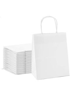 ايكواي Ecoway Kraft Paper Bags - Pack Of 50 Craft Small Paper Grocery Bags With Handles For Shopping, Party, Birthday, Wedding Gift, Retail, Merchandies Ecofreindly Reusable White (24 X 15 X 30 CM)  - Image 1
