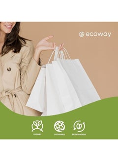 ايكواي Ecoway Kraft Paper Bags - Pack Of 50 Craft Small Paper Grocery Bags With Handles For Shopping, Party, Birthday, Wedding Gift, Retail, Merchandies Ecofreindly Reusable White (24 X 15 X 30 CM)  - Image 2