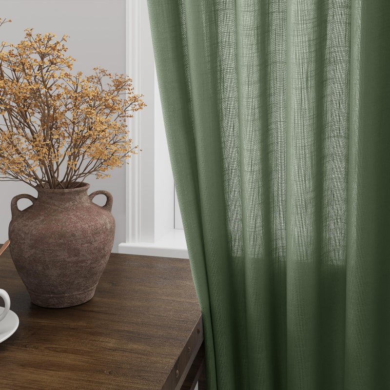 Nanspring Olive Green Linen Curtains 84 Inches Long for Living Room Back Tab Light Filtering Privacy Semi Sheer Curtains Modern Farmhouse Decor Olive Green Curtain for Bedroom 2 Panels 52x84 - Image 2