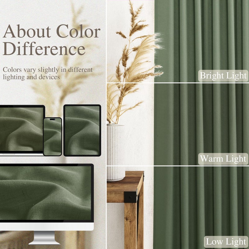 Nanspring Olive Green Linen Curtains 84 Inches Long for Living Room Back Tab Light Filtering Privacy Semi Sheer Curtains Modern Farmhouse Decor Olive Green Curtain for Bedroom 2 Panels 52x84 - Image 4