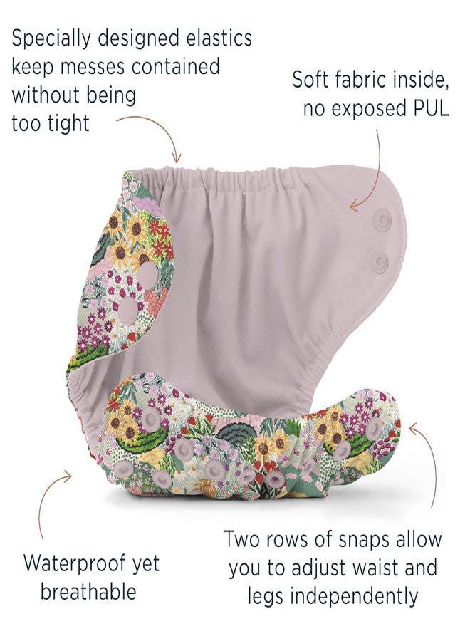 Esembly Cloth Diaper Bundle Set - 3 Organic Cotton Absorbent Inners and 1 Waterproof Outer Diaper Cover - Reusable, Washable, Snap Closure Cloth Diapers - Size 1 (7-17lbs), Botanic Gardens - Image 5