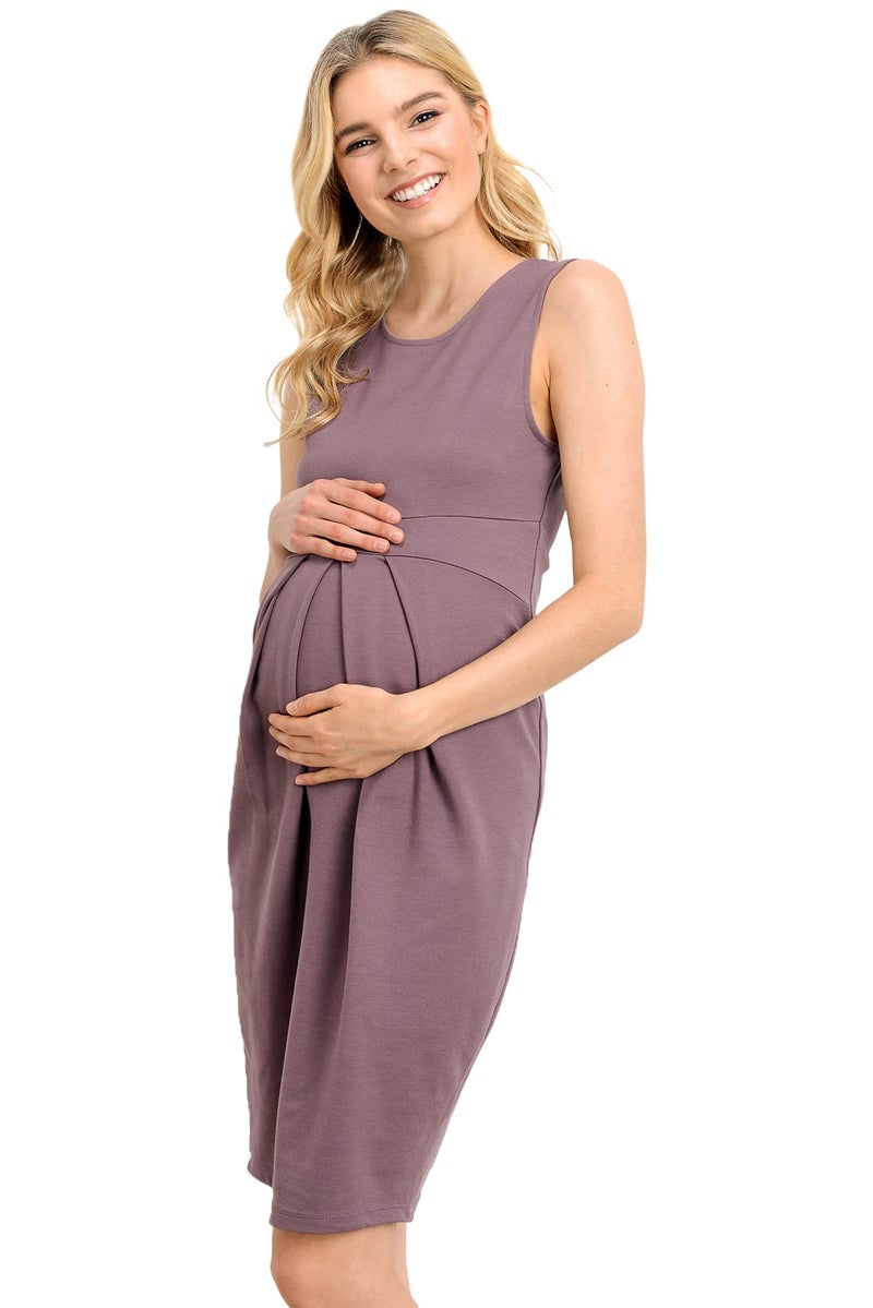 LaClef Womens Front Pleat Knee Length Midi Maternity Dress (Small, Dark Rose) - Image 2