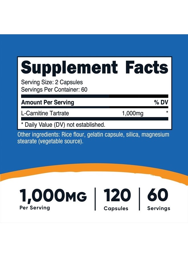 Nutricost L-Carnitine Tartrate 1000mg, 120 Capsules - Image 2
