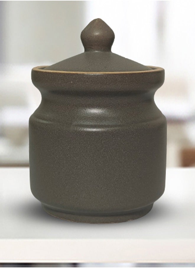 Dash And Twine Elegant Ceramic Grey Dip Jar with Lid and Classic Glossy Finish  - Image 1