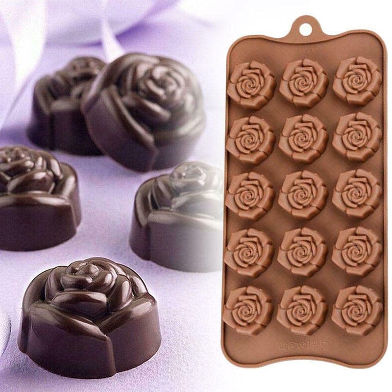 GARBODIY 2Packs Silicone Valentine Chocolate Molds 10-Cavity Rose-Shaped Reusable Candy Mold for Truffles, Ice Cubes, Oskrieel Soap Heat Resistant (-40F to 446F) - Image 1