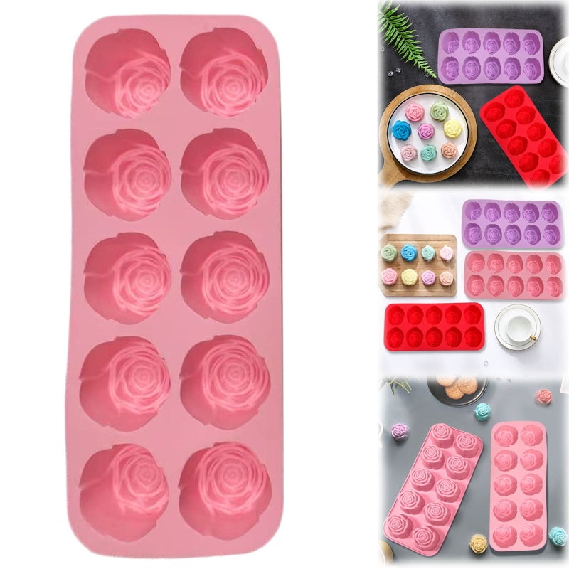 GARBODIY 2Packs Silicone Valentine Chocolate Molds 10-Cavity Rose-Shaped Reusable Candy Mold for Truffles, Ice Cubes, Oskrieel Soap Heat Resistant (-40F to 446F) - Image 2