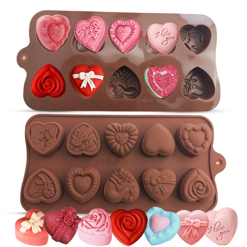GARBODIY 2Packs Silicone Valentine Chocolate Molds 10-Cavity Rose-Shaped Reusable Candy Mold for Truffles, Ice Cubes, Oskrieel Soap Heat Resistant (-40F to 446F) - Image 3