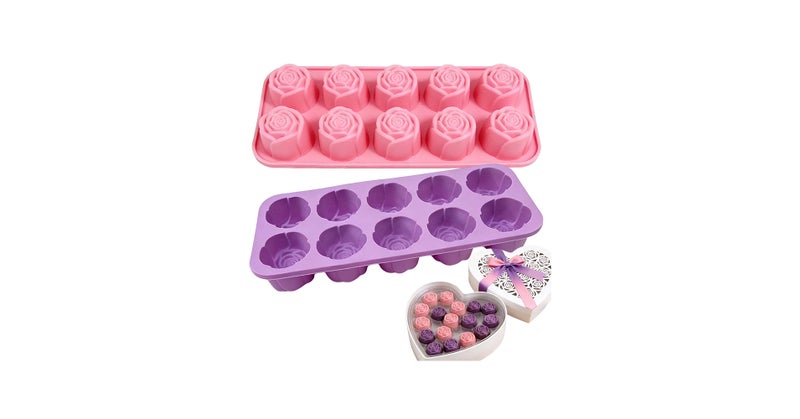 GARBODIY 2Packs Silicone Valentine Chocolate Molds 10-Cavity Rose-Shaped Reusable Candy Mold for Truffles, Ice Cubes, Oskrieel Soap Heat Resistant (-40F to 446F) - Image 4