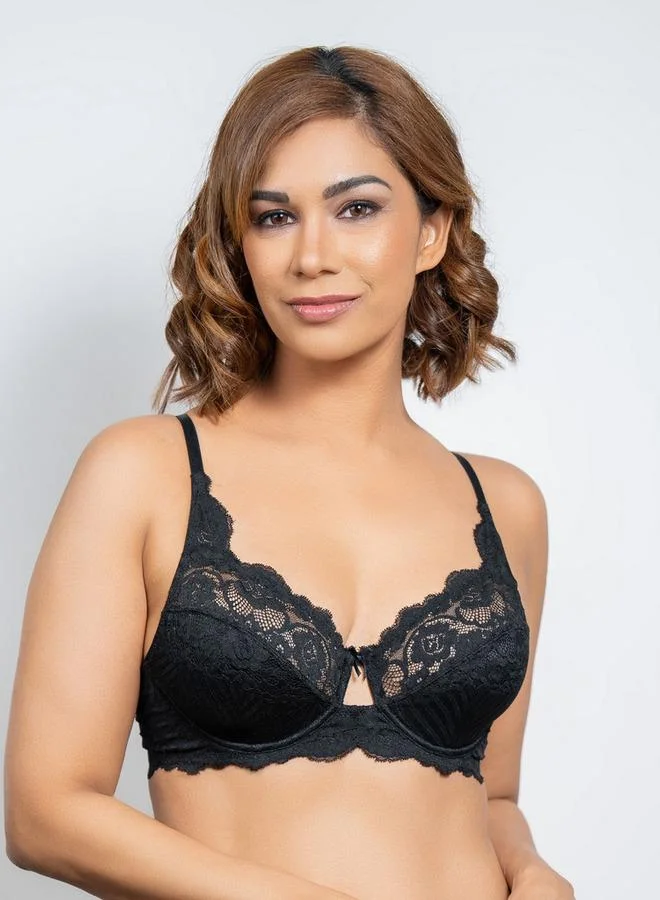 Aadaraya Aadaraya Lace Detail Bra with Hook and Eye Closure