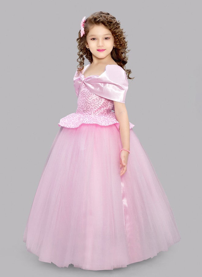 PinkChick فستان ماكسي مزين بتفاصيل قوس وردي للفتيات - Image 4