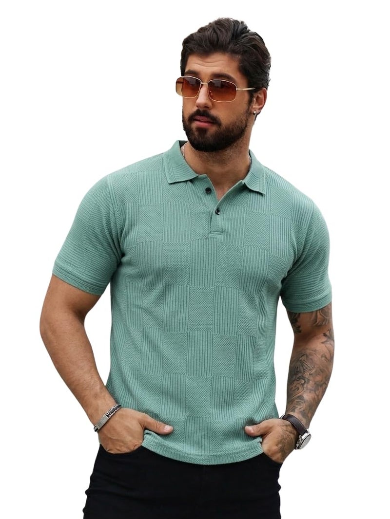 TOPLOT Men's Polo T Shirt | Half Sleeve Design | Comfortable Fit Wear | Stylish Casual Look | Breathable Feel |Modern Style | Easy Movement | Casual & Everyday Wear (Checkered-Polo-5280-Green-M) - Image 1