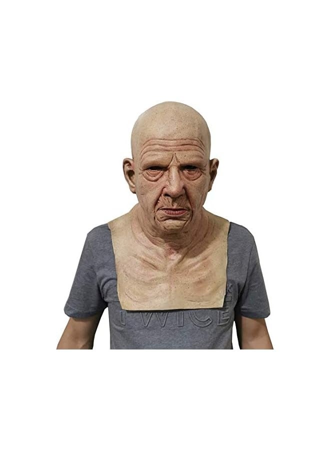 Old Man Mask Realistic Bald Man Mask Wrinkle Full Head Mask Halloween Costume Props - Image 1