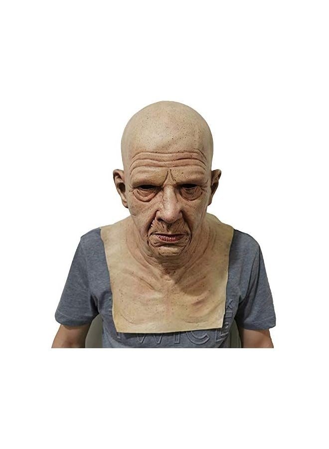 Old Man Mask Realistic Bald Man Mask Wrinkle Full Head Mask Halloween Costume Props - Image 2