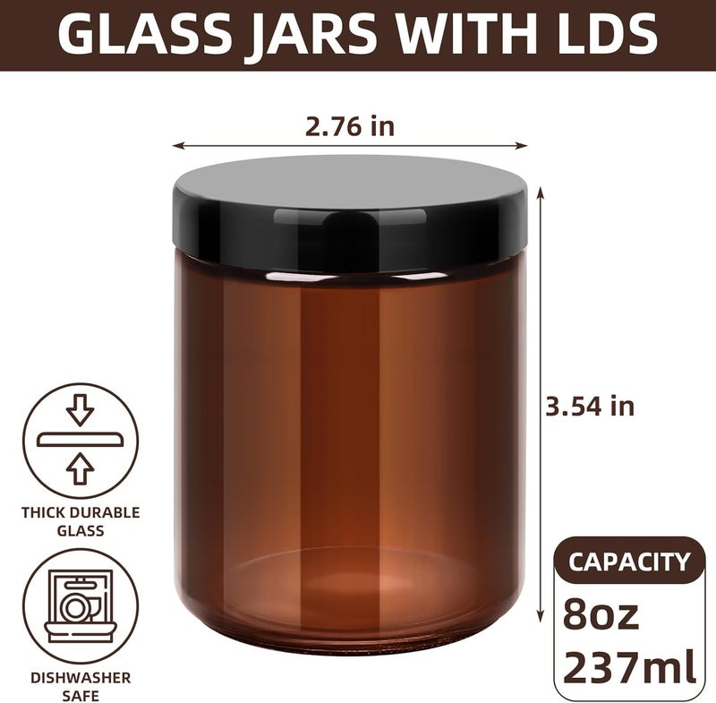 SKYLINK 8OZ 12Pack Glass Jars with plastic Lids with Metal Lids,Brown Round Empty Candle Jars with Airtight Lids,Small Mason Canning Jars for Food,Candle,Honey,Candy - Image 3