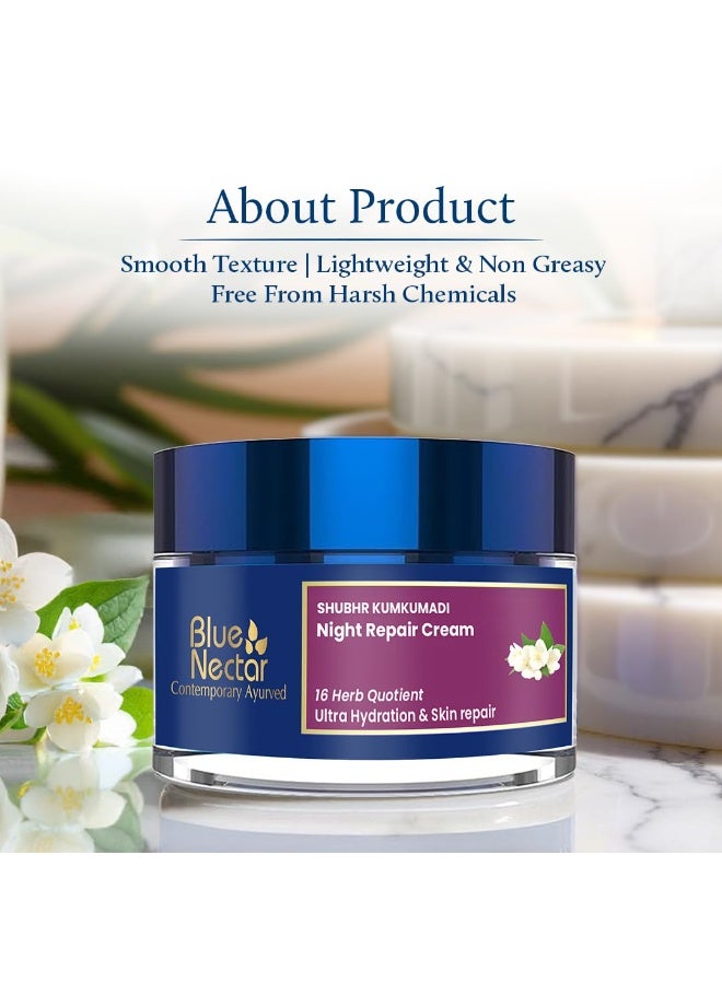 Blue Nectar Shubher Kumkumadi Night Cream for Women for Glowing Skin | Kumkumadi Face Cream for Night Repair, Ultra Hydration & Skin Brightening for Oily & Dry Skin (16 Herbs, 50g) - Image 2