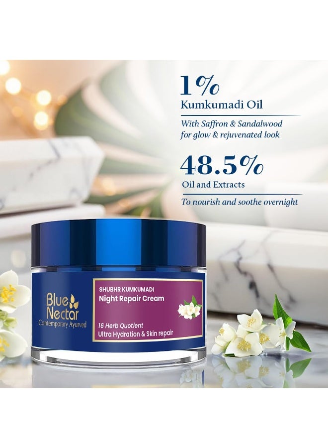 Blue Nectar Shubher Kumkumadi Night Cream for Women for Glowing Skin | Kumkumadi Face Cream for Night Repair, Ultra Hydration & Skin Brightening for Oily & Dry Skin (16 Herbs, 50g) - Image 3