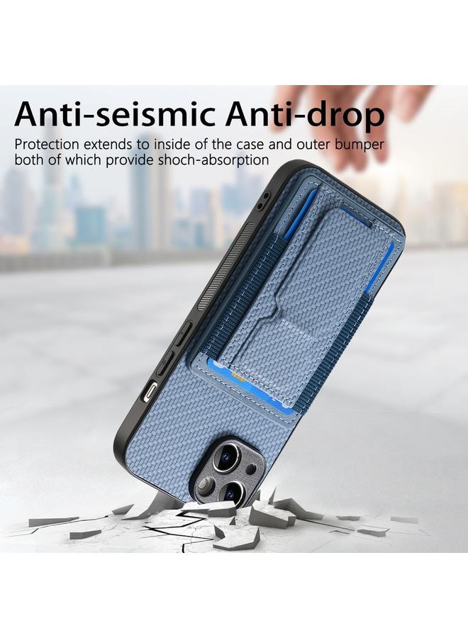 S-TOP Case For iPhone XR Carbon Fiber Fold Stand Elastic Card Bag Phone Case - Image 3