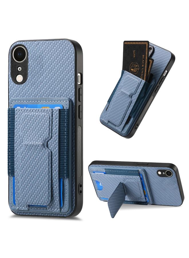 S-TOP Case For iPhone XR Carbon Fiber Fold Stand Elastic Card Bag Phone Case - Image 1