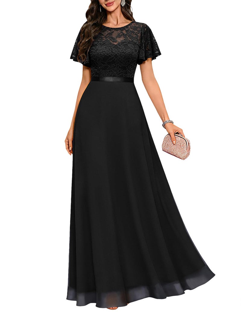 DRESSTELLS Black Formal Dresses for Mother of Bride, Wedding Guest Cocktail Bridesmaid Prom Party Evening Gown,Vestidos Elegantes De Mujer para Fiesta, Funeral Black L - Image 1