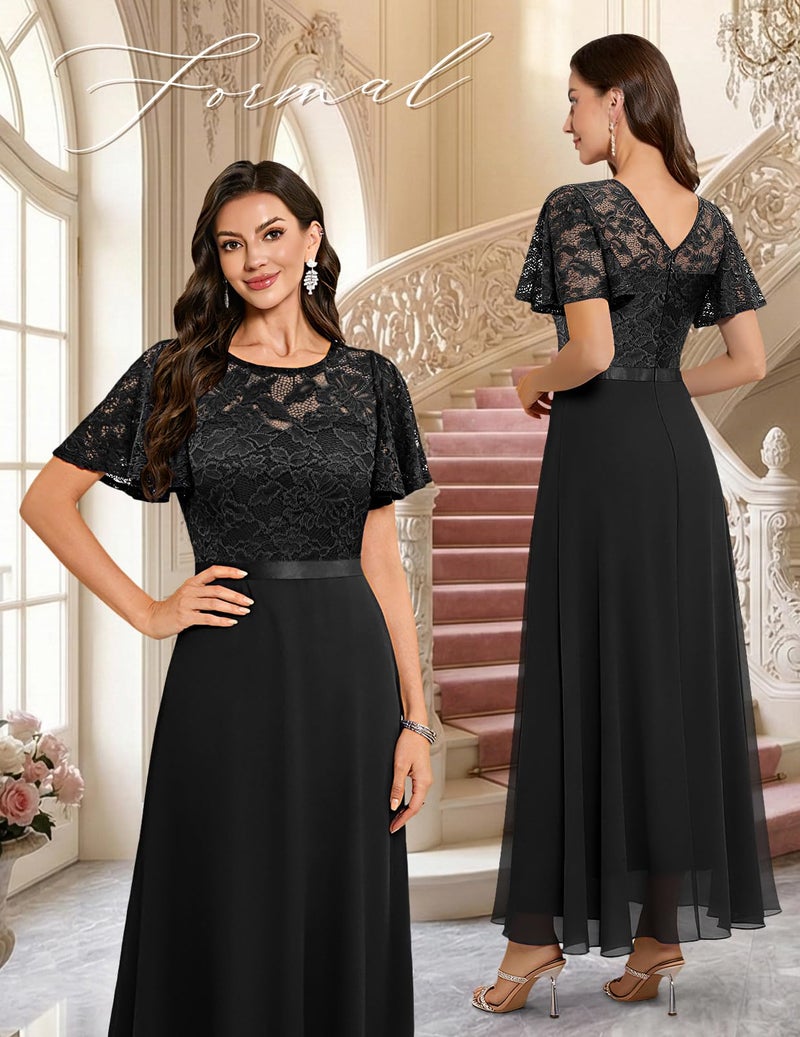DRESSTELLS Black Formal Dresses for Mother of Bride, Wedding Guest Cocktail Bridesmaid Prom Party Evening Gown,Vestidos Elegantes De Mujer para Fiesta, Funeral Black L - Image 2